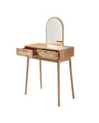 Tavolo da toeletta Alia con specchio e 2 cassetti con frontali in rattan - L.80 cm