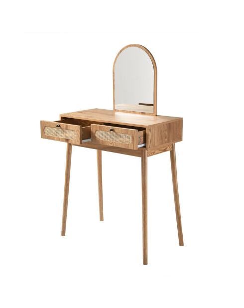 Tavolo da toeletta Alia con specchio e 2 cassetti con frontali in rattan - L.80 cm