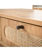 Tavolo da toeletta Alia con specchio e 2 cassetti con frontali in rattan - L.80 cm