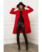 Langer roter Mantel aus Wollmischung mit Gürtel