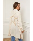 Gilet aperto con cappuccio in misto lana beige