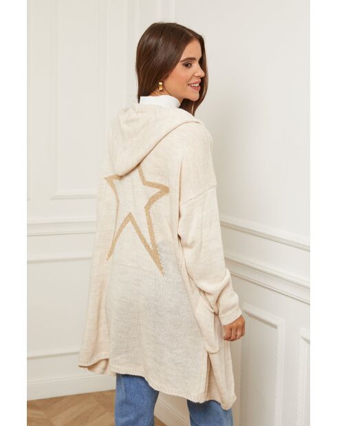 Gilet aperto con cappuccio in misto lana beige