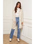 Gilet aperto con cappuccio in misto lana beige