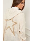 Gilet aperto con cappuccio in misto lana beige