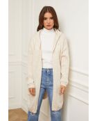 Gilet aperto con cappuccio in misto lana beige