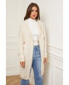 Gilet aperto con cappuccio in misto lana beige