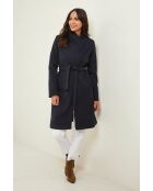 Cappotto lungo in misto lana con cintura blu navy