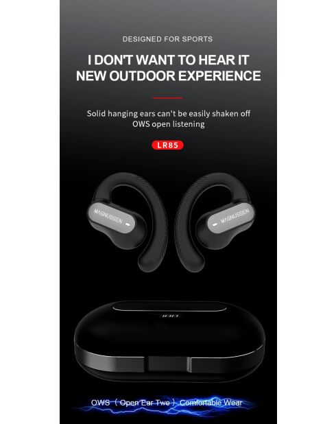 Auriculares inalámbricos M23 negros de oído abierto - 18,5x11,5x10 cm