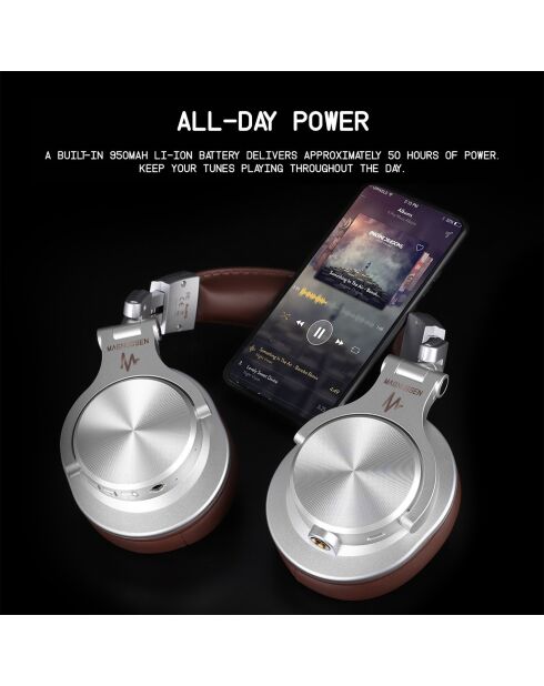 Casque Bluetooth H6 argenté et marron - 24x17x11 cm