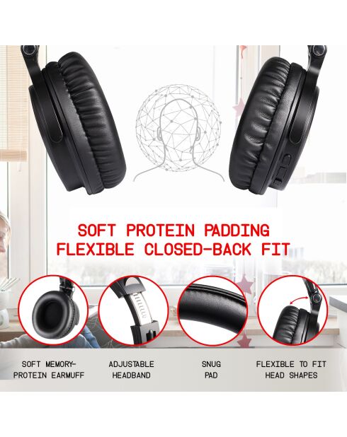 Casque Bluetooth H7 noir brillant - 24x17x11 cm