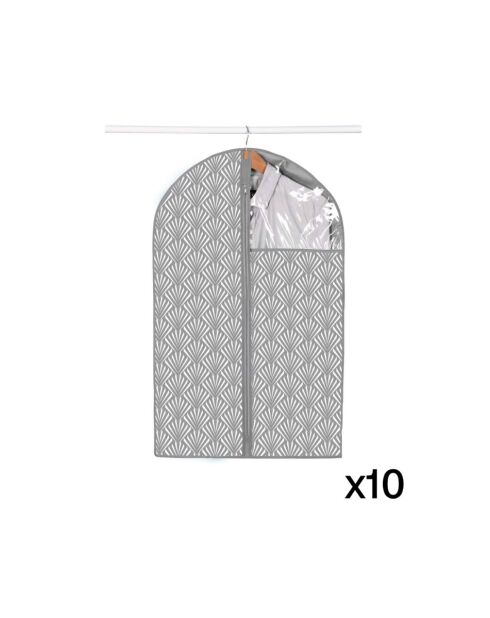 Set de 20 fundas para ropa estampada en abanico en colores gris y transparente - H.90 cm