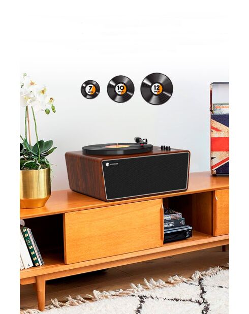 Platine vinyle Bluetooth T2 noir et auburn - 36x29x14 cm