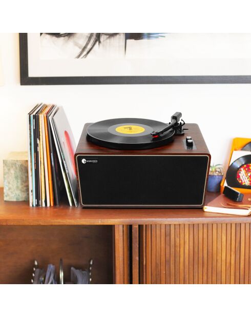 Platine vinyle Bluetooth T2 noir et auburn - 36x29x14 cm