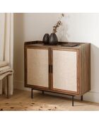 Jetson Sideboard mit 2 Türen, Nussbaumdekor mit Stofffronten, L.80 cm