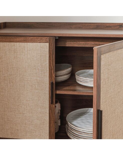 Credenza Jetson con decoro a 2 ante in noce con frontali in tessuto - L.80 cm