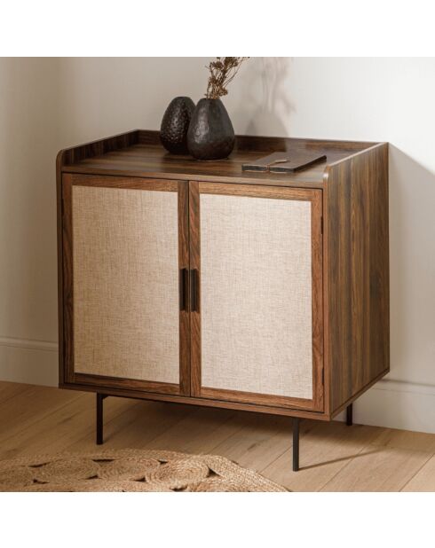 Credenza Jetson con decoro a 2 ante in noce con frontali in tessuto - L.80 cm