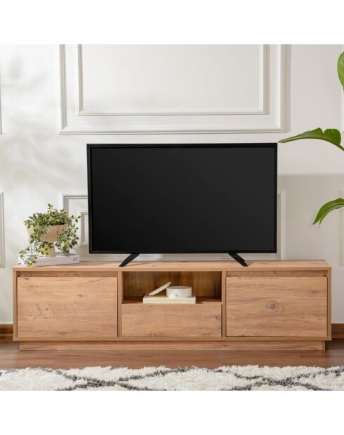 Vanguard tv-meubel met 3 vouwdeuren en 1 open nis met bruin houten decor - L.160 cm