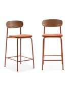 Lot de 2 tabourets Adriana en tissu avec pieds en métal coloris marron et terracotta - H.66 cm