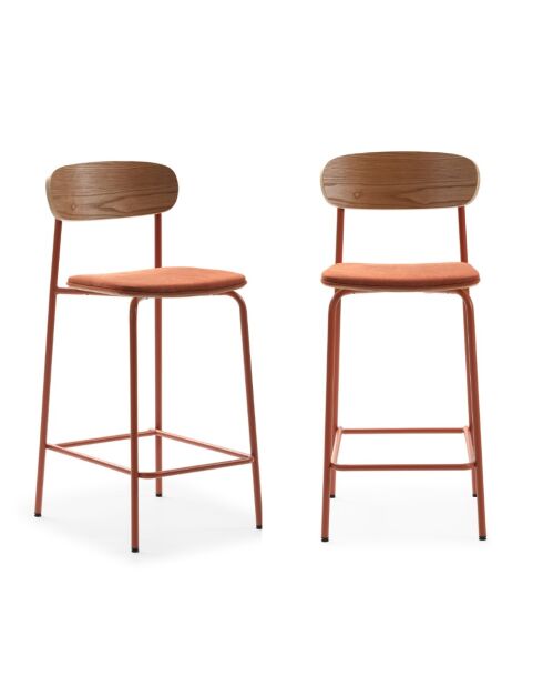 Lot de 2 tabourets Adriana en tissu avec pieds en métal coloris marron et terracotta - H.66 cm