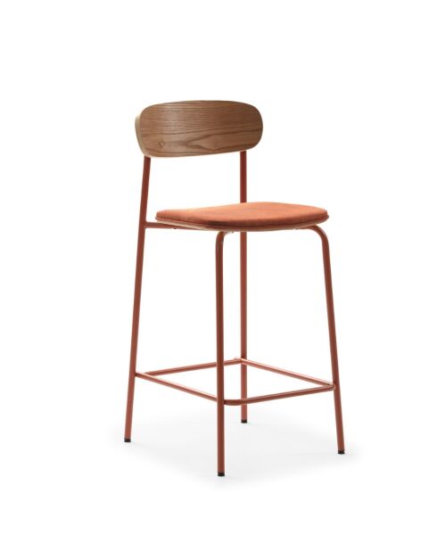 Lot de 2 tabourets Adriana en tissu avec pieds en métal coloris marron et terracotta - H.66 cm