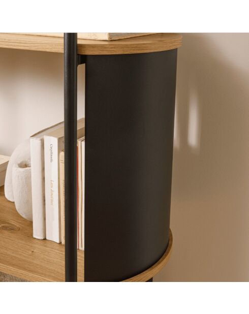 Eklo 4-laagse plank met houten decor met zwarte metalen zijkanten - H.134 cm