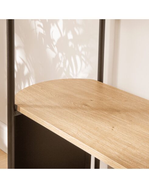 Eklo 4-laagse plank met houten decor met zwarte metalen zijkanten - H.134 cm