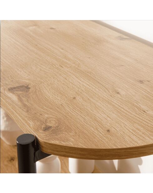 Eklo 4-laagse plank met houten decor met zwarte metalen zijkanten - H.134 cm