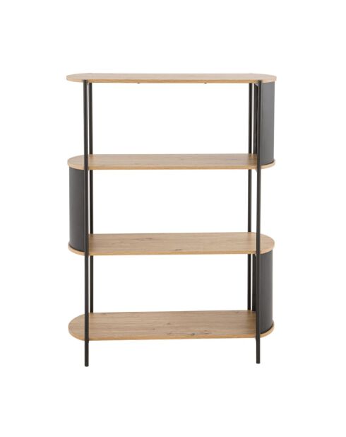 Eklo 4-laagse plank met houten decor met zwarte metalen zijkanten - H.134 cm
