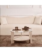 Table basse Clara 2 plateaux dont 1 en verre trempé coloris transparent et bois clair - D.75 cm