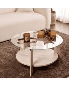 Table basse Clara 2 plateaux dont 1 en verre trempé coloris transparent et bois clair - D.75 cm