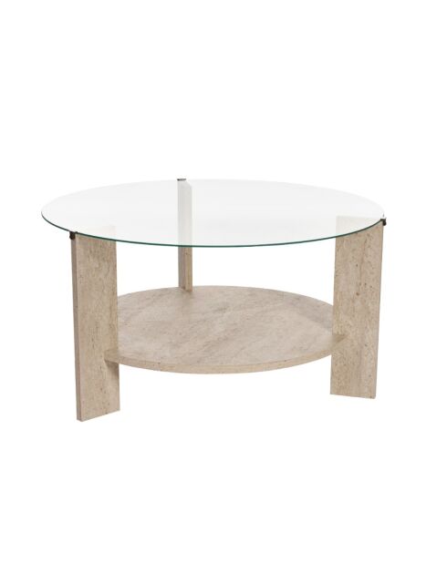 Table basse Clara 2 plateaux dont 1 en verre trempé coloris transparent et bois clair - D.75 cm