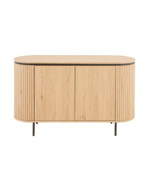 Aparador Malaga de 2 puertas con efecto estriado en madera clara y colores negros - L.120 cm