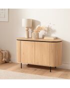 2-türiges Sideboard Malaga mit Rilleneffekt in hellem Holz und schwarzen Farben - L.120 cm