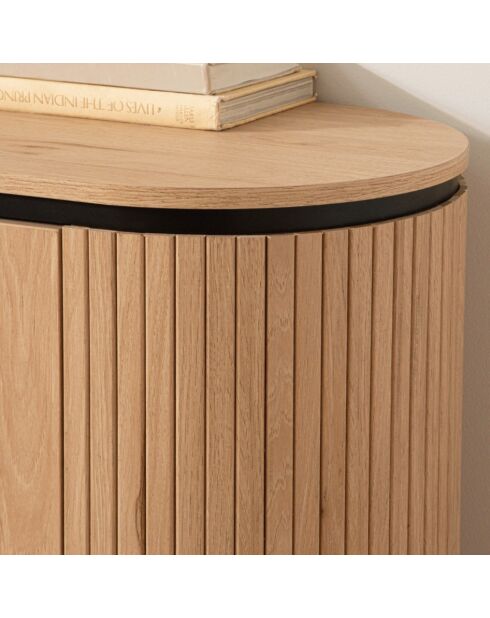Aparador Malaga de 2 puertas con efecto estriado en madera clara y colores negros - L.120 cm