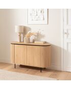 2-türiges Sideboard Malaga mit Rilleneffekt in hellem Holz und schwarzen Farben - L.120 cm