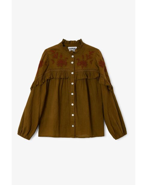 Khakifarbene Baumwollbluse Trujillo mit Stickerei