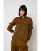 Khakifarbene Baumwollbluse Trujillo mit Stickerei