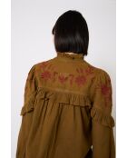 Khakifarbene Baumwollbluse Trujillo mit Stickerei