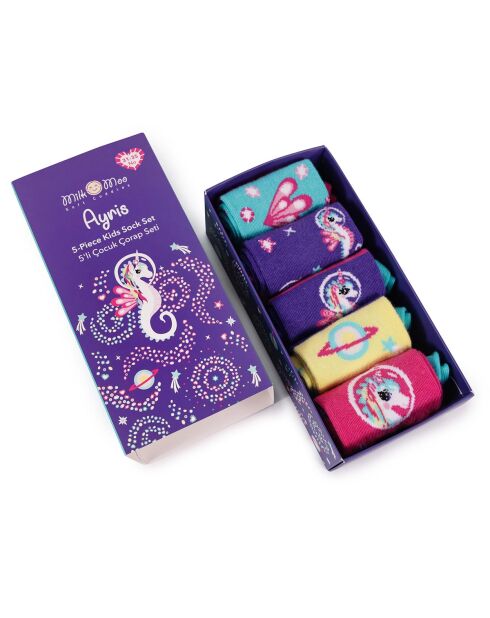 Confezione da 5 paia di calzini per bambini Milk&Moo Ayris 31-35 multicolore