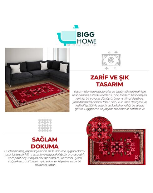 Tapis réversible BiggHome ethnique rouge - 120 x 180 cm