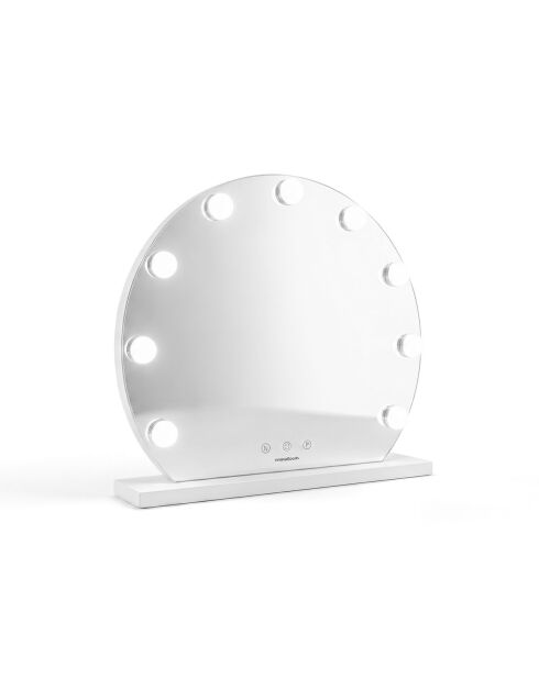Miroir de maquillage rond 9 LED Hollywood gris/blanc - 48 x 45 x 10,2 cm