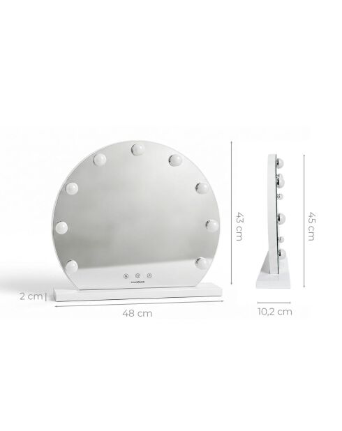 Miroir de maquillage rond 9 LED Hollywood gris/blanc - 48 x 45 x 10,2 cm