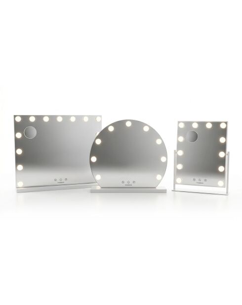 Miroir de maquillage rond 9 LED Hollywood gris/blanc - 48 x 45 x 10,2 cm