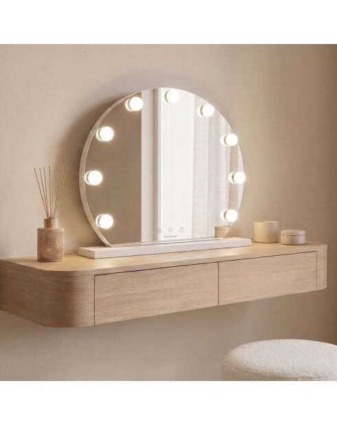 Miroir de maquillage rond 9 LED Hollywood gris/blanc - 48 x 45 x 10,2 cm