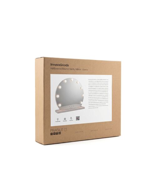 Runder Schminkspiegel Hollywood mit 9 LEDs, 48 x 45 x 10,2 cm, grau/weiß