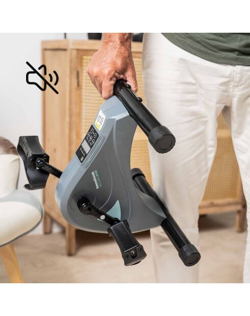 Pedalera eléctrica asistida Velora gris/negra para brazos y piernas con alfombrilla y mando a distancia, 36,5 x 30 x 39,5 cm