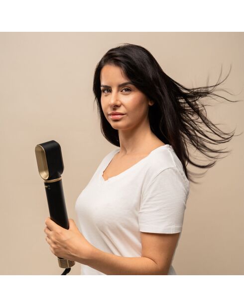 Brosse sèche-cheveux et coiffeur multifonction Ionique avec technologie Coanda et Wavify noir/doré - D. 4,3 x 24 cm