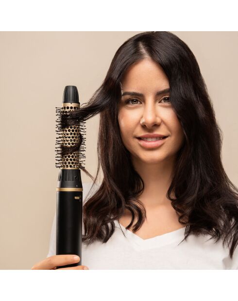 Brosse sèche-cheveux et coiffeur multifonction Ionique avec technologie Coanda et Wavify noir/doré - D. 4,3 x 24 cm