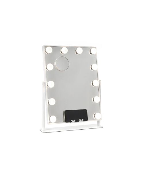 Miroir de maquillage rotatif 12 LED Hollywood gris/blanc - 34,5 x 42,7 x 7,7 cm