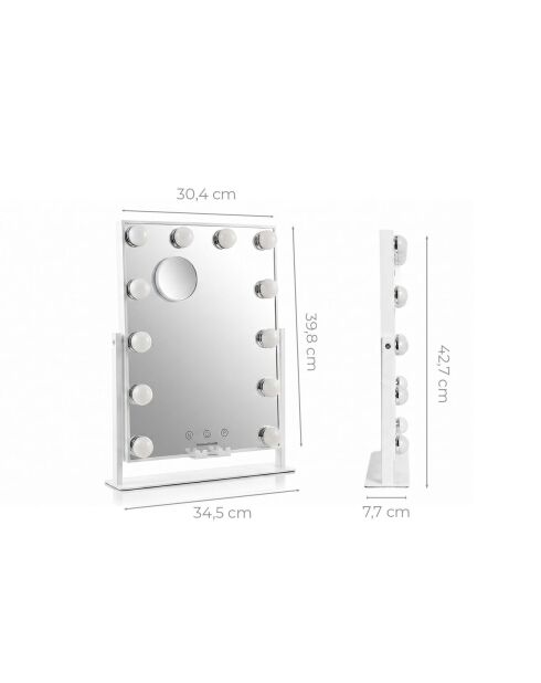 Miroir de maquillage rotatif 12 LED Hollywood gris/blanc - 34,5 x 42,7 x 7,7 cm